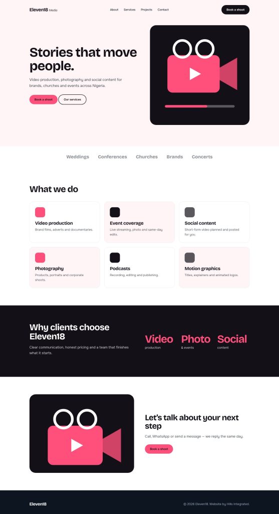 Eleven18 Media website — desktop