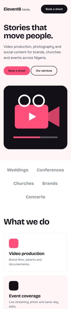 Eleven18 Media website — mobile
