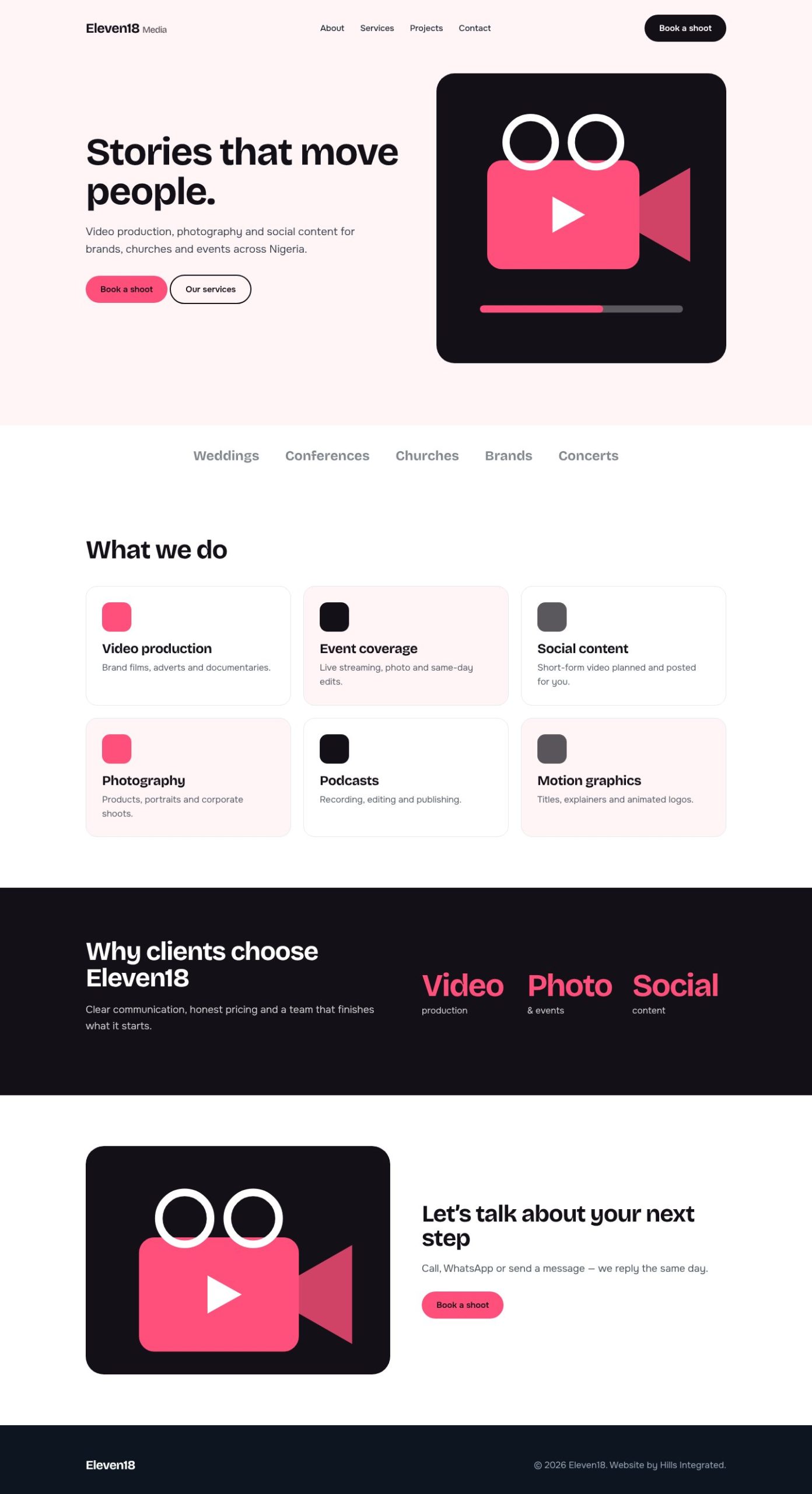 Eleven18 Media website — desktop