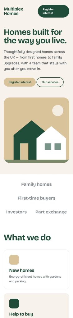 Multiplex Homes website — mobile