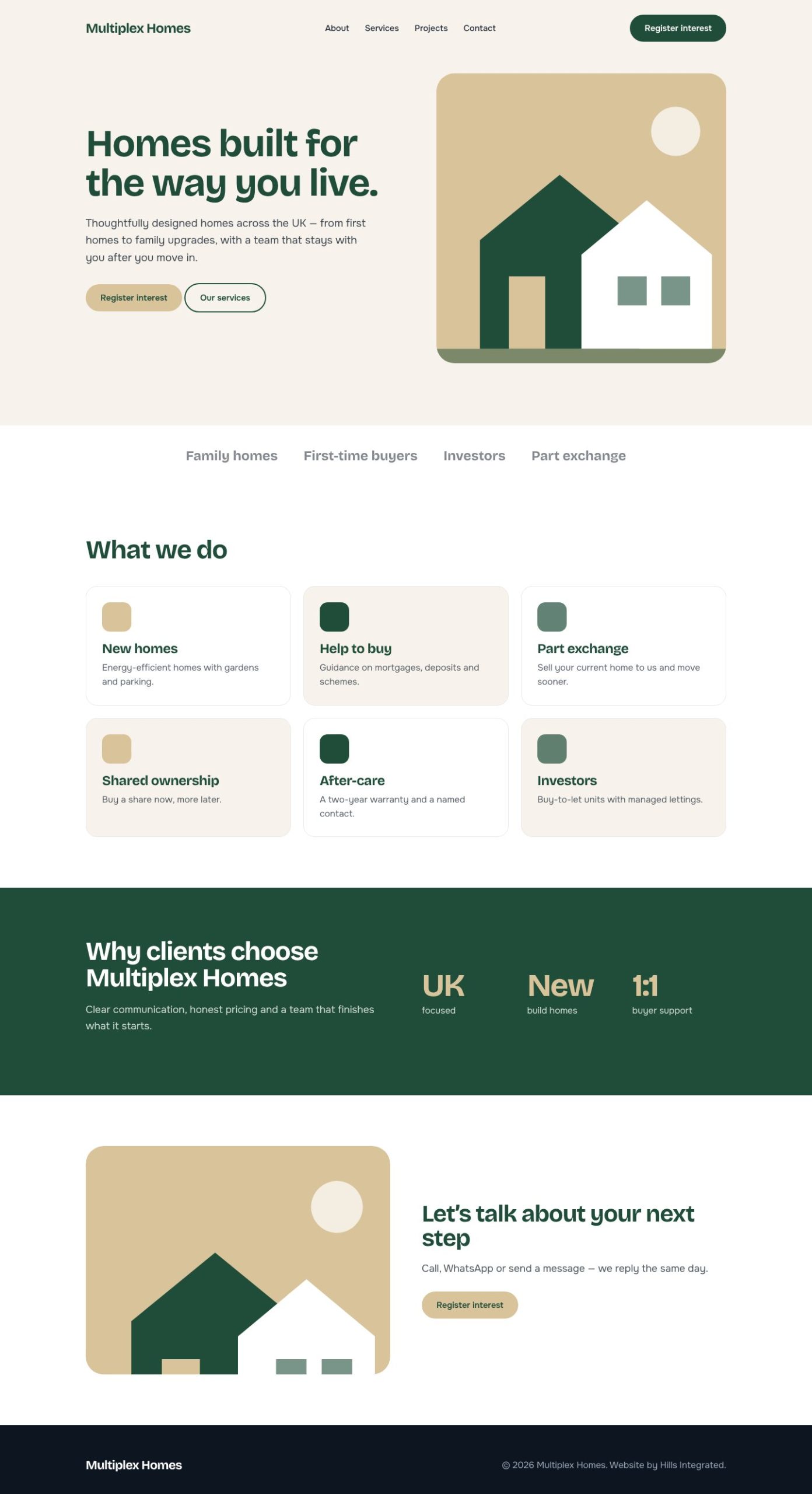 Multiplex Homes website — desktop
