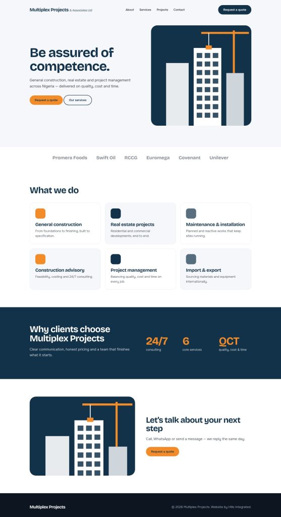 Multiplex Projects & Associates website — desktop
