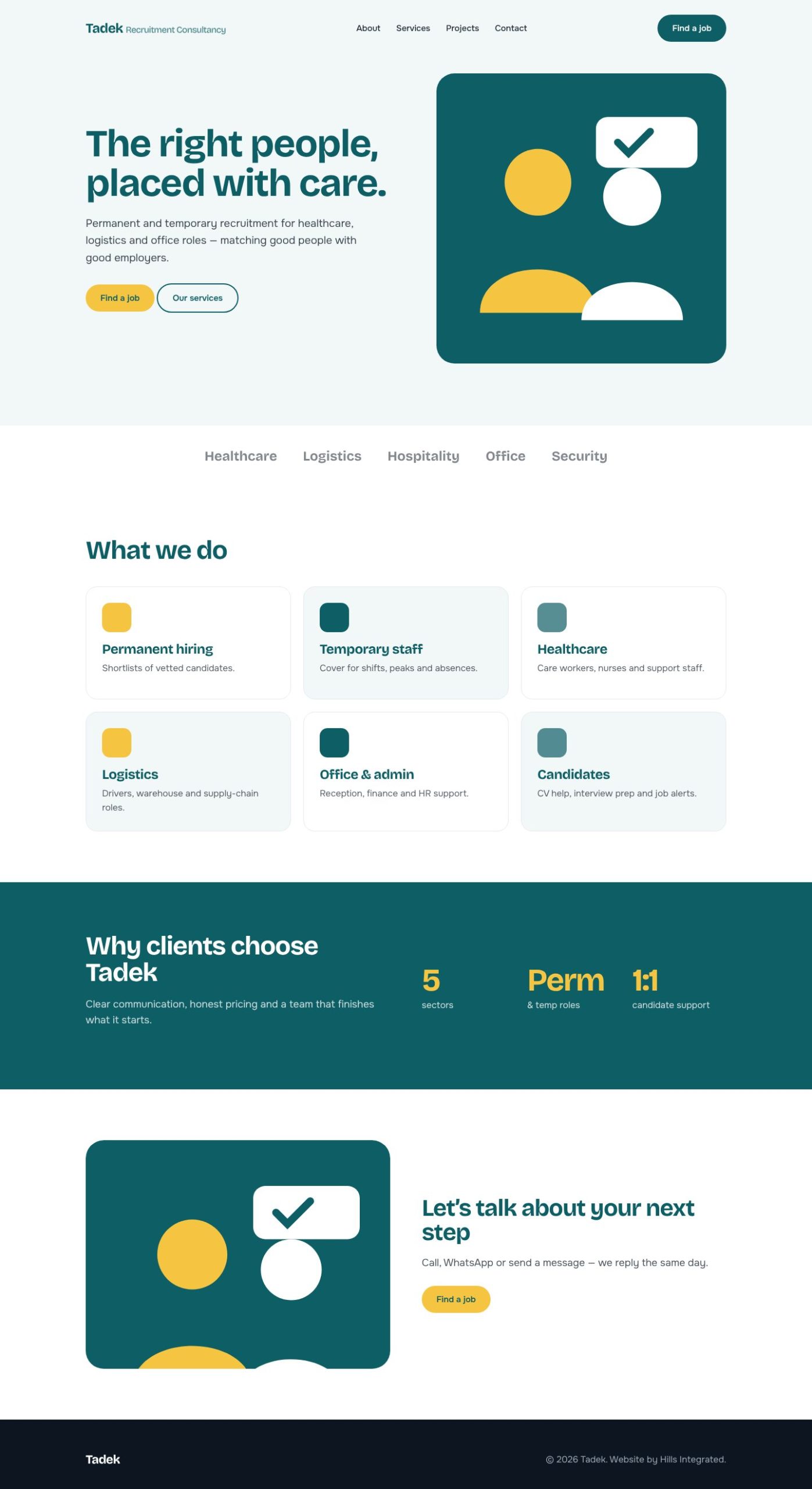 Tadek Recruitment Consultancy website — desktop