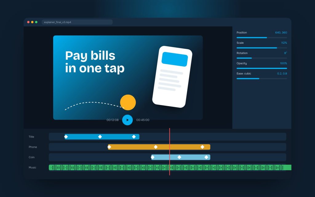 Motion graphics timeline and animation preview