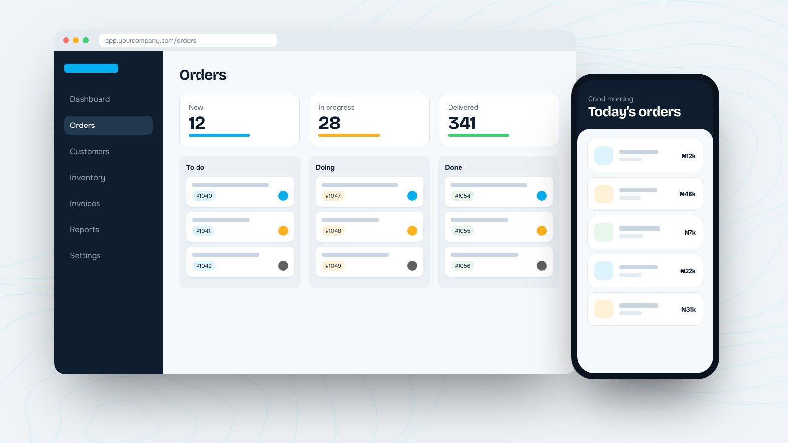 Business software dashboard and mobile app illustration