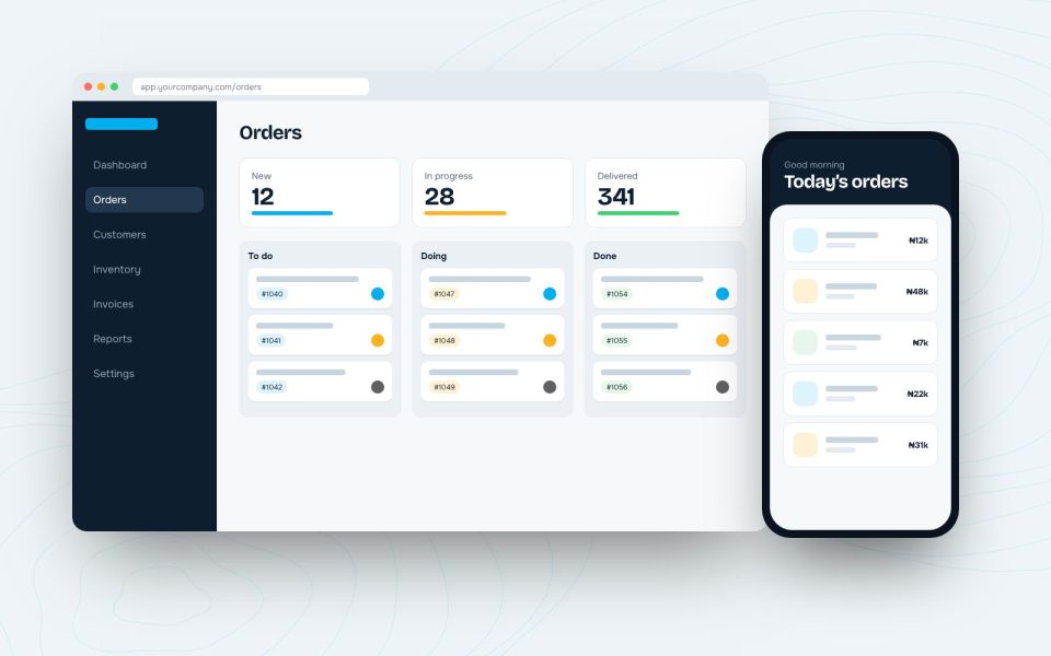 Business software dashboard and mobile app illustration